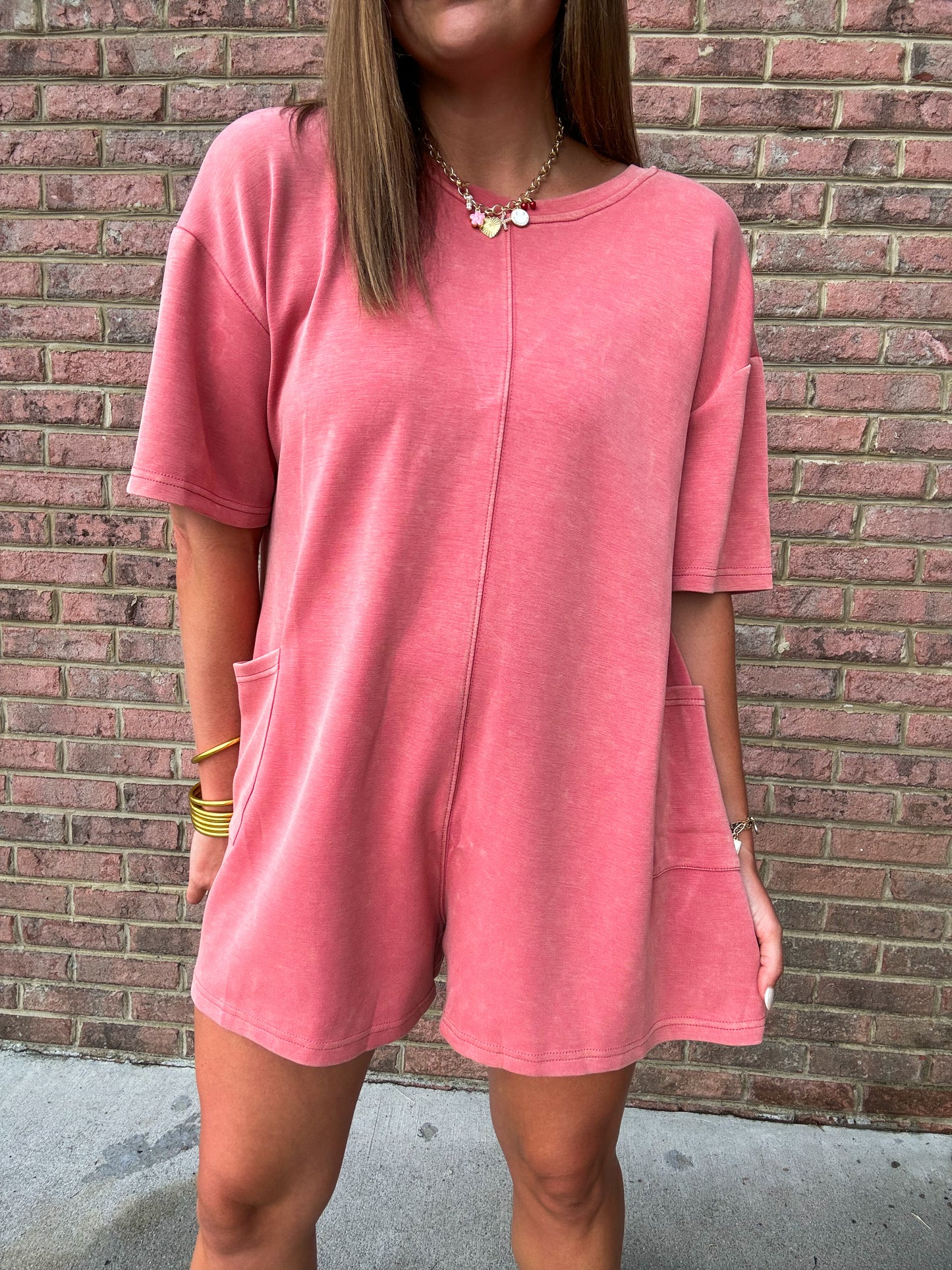 MINERAL WASH ROMPER - PINK