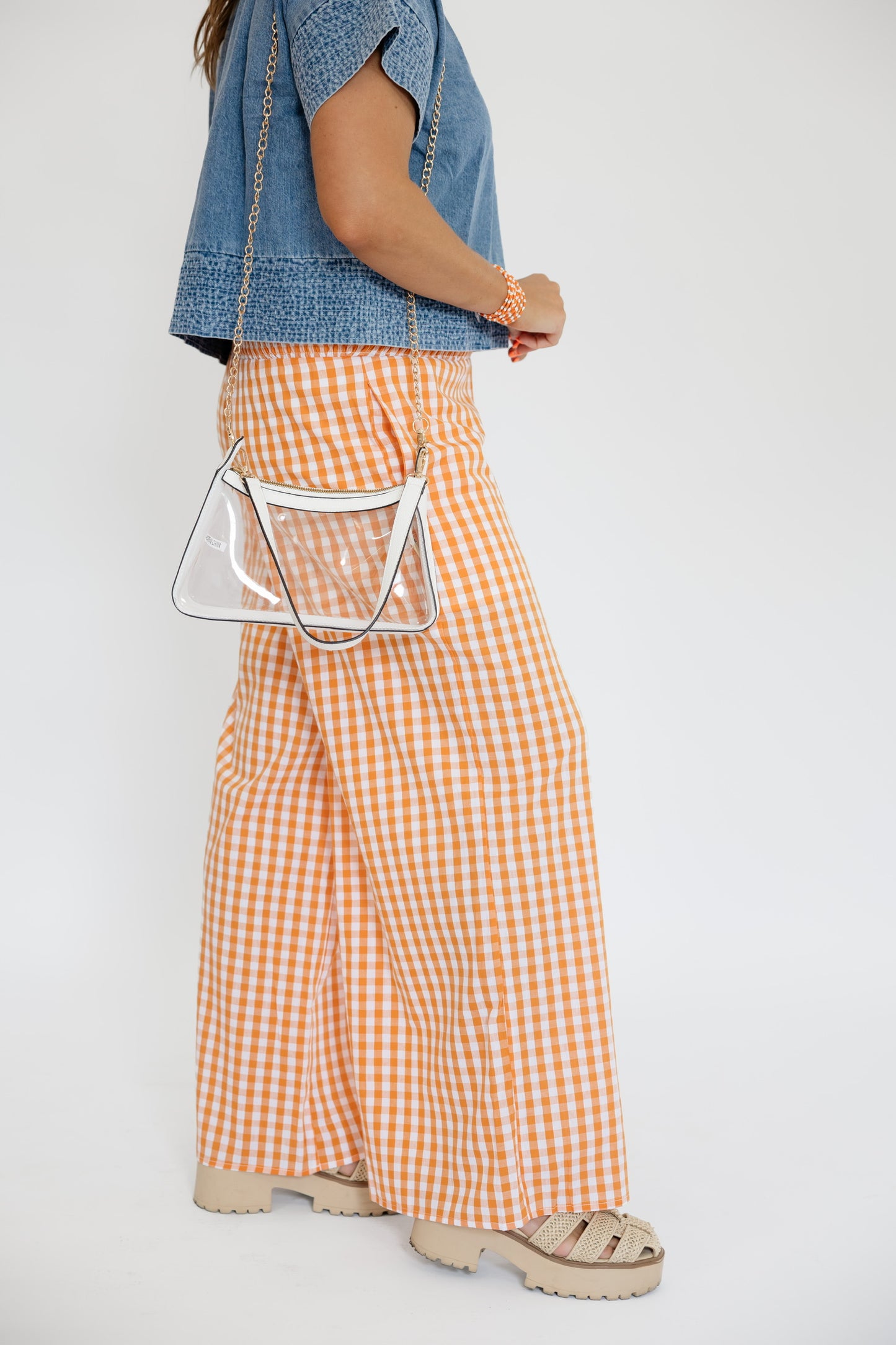 GAMEDAY GINGHAM WIDE LEG PANTS