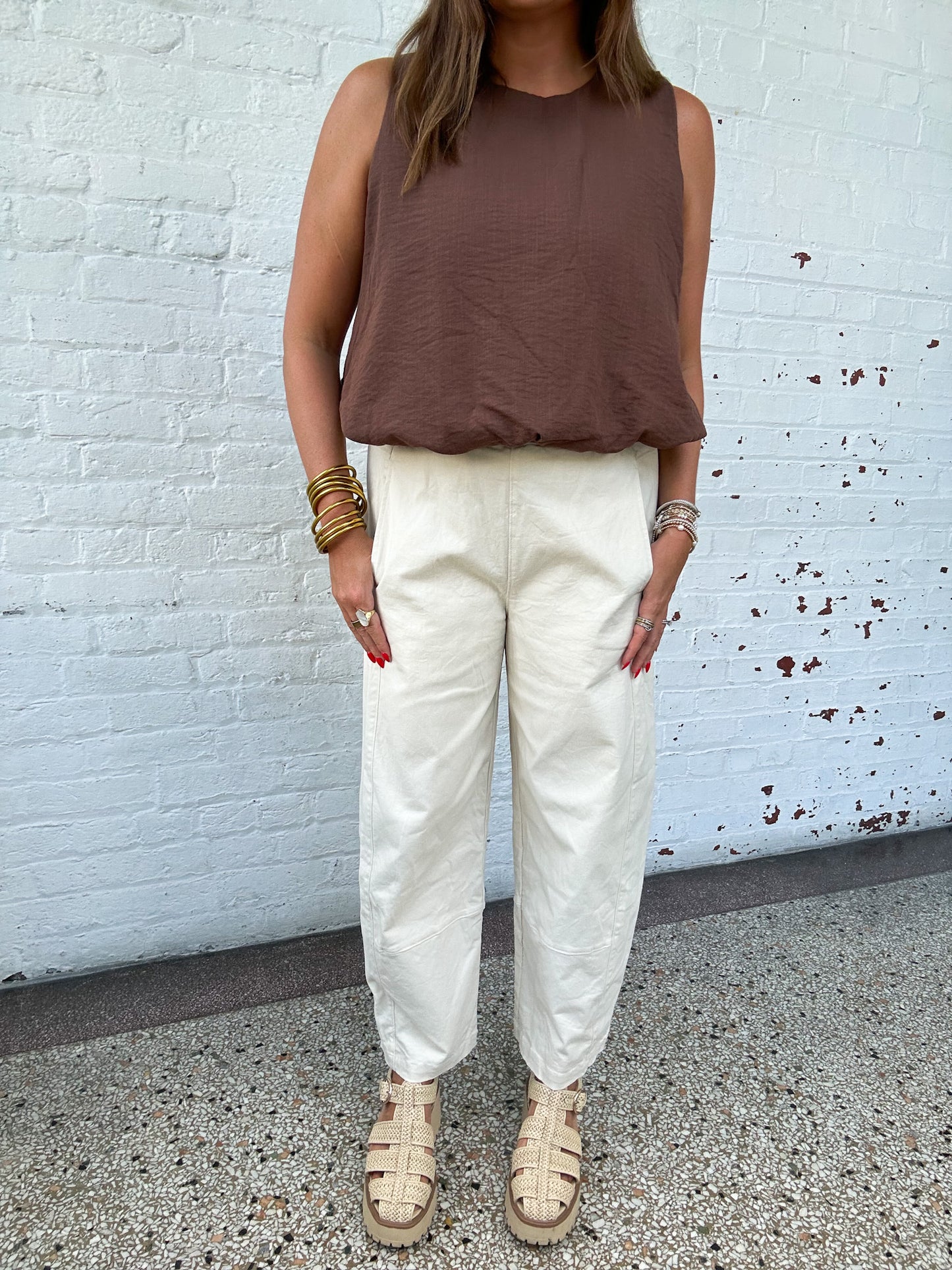ECRU WIDE LEG PANTS