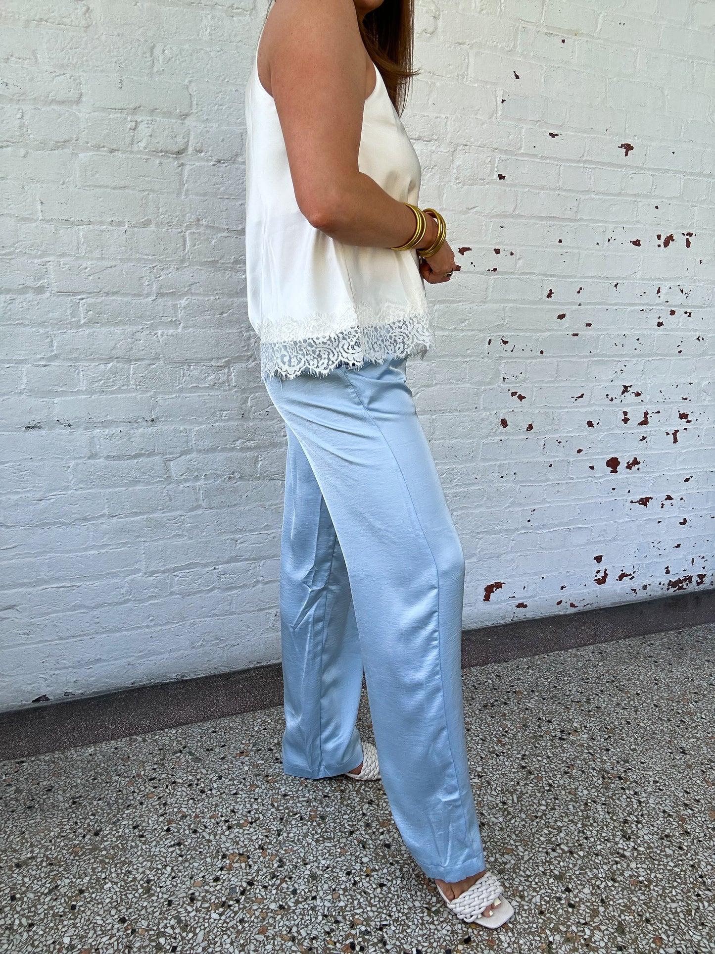 SUMMER SATIN TROUSER PANTS - DUSTY BLUE
