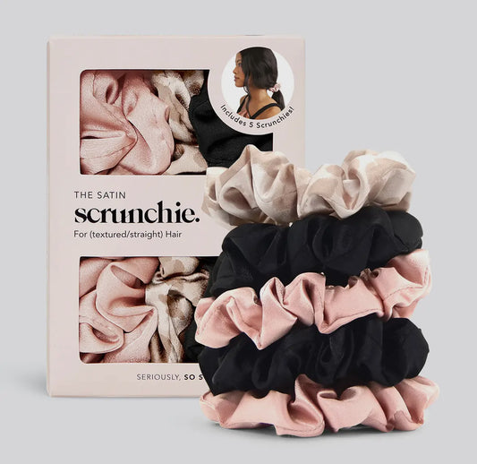 SATIN SCRUNCHIES - SET OF 5