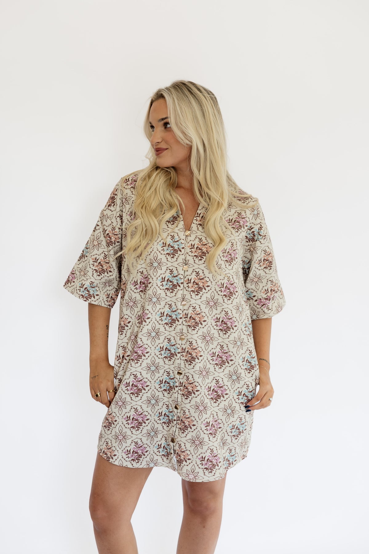 MUTED FLORALS MINI DRESS