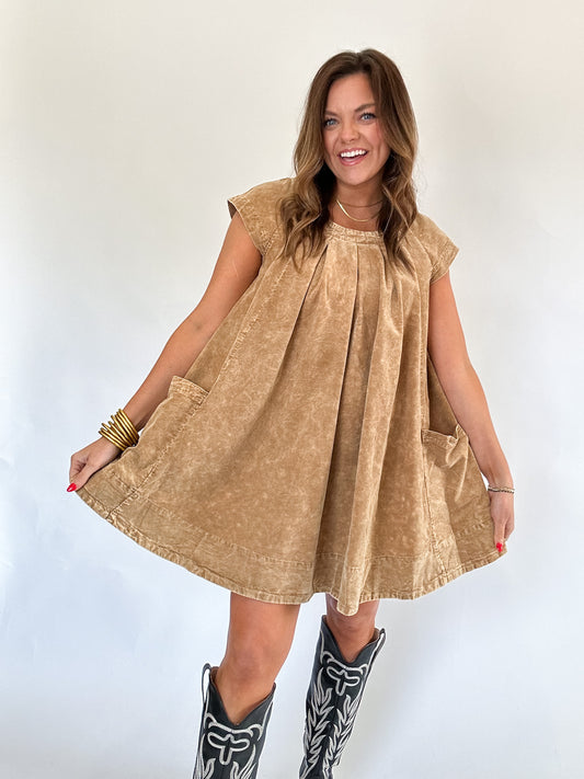 CAMEL CORDUROY DRESS