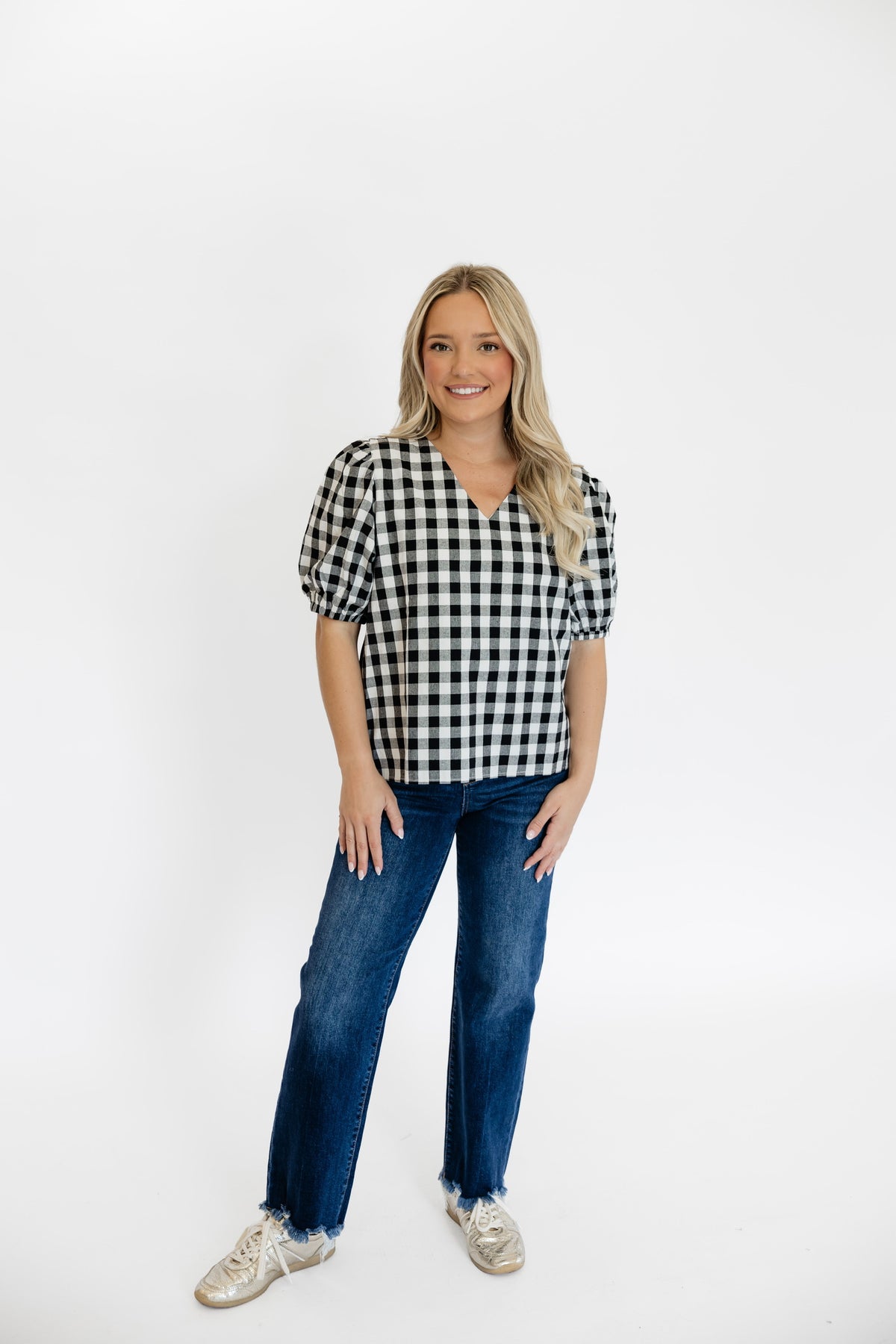 BACK IN GINGHAM TOP - BLACK