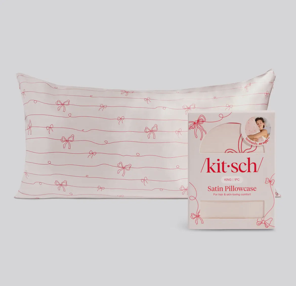 SATIN PILLOWCASE - STRIPED BOWS - KING