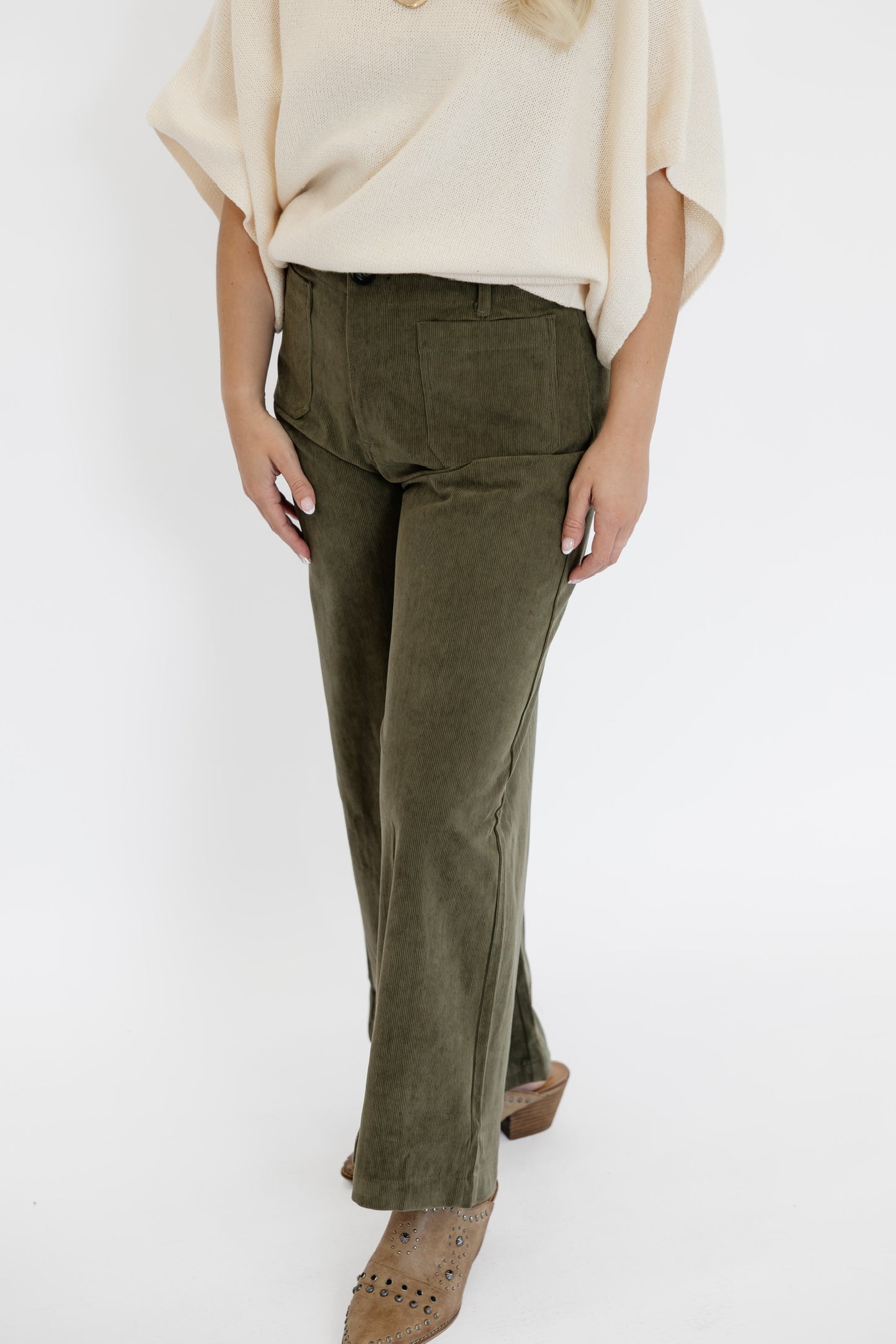 CALLIE CORDUROY PANTS - OLIVE