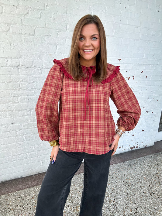 CRANBERRY PLAID TOP