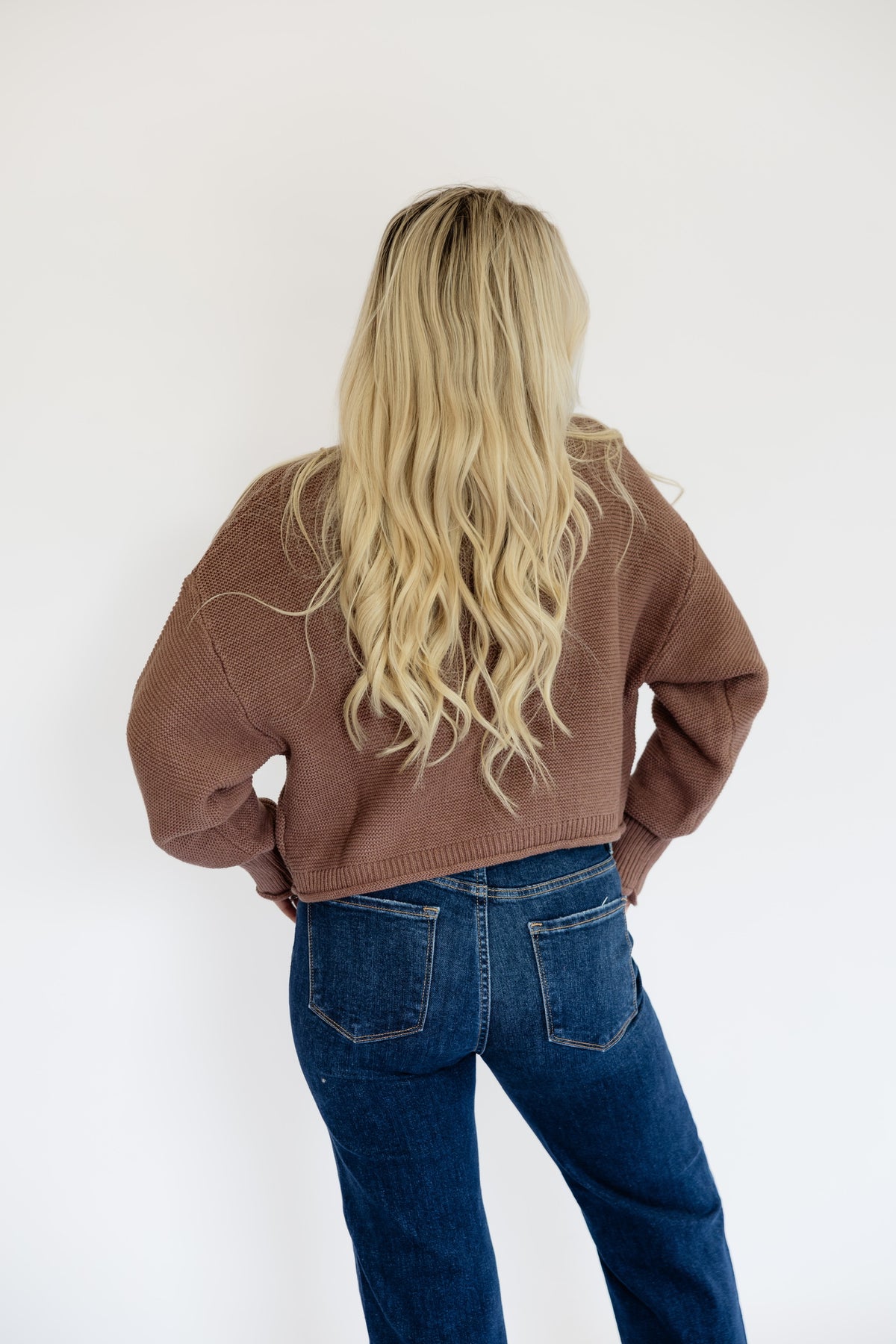 COFFEE CROPPED KNIT CARDIGAN SWEATER