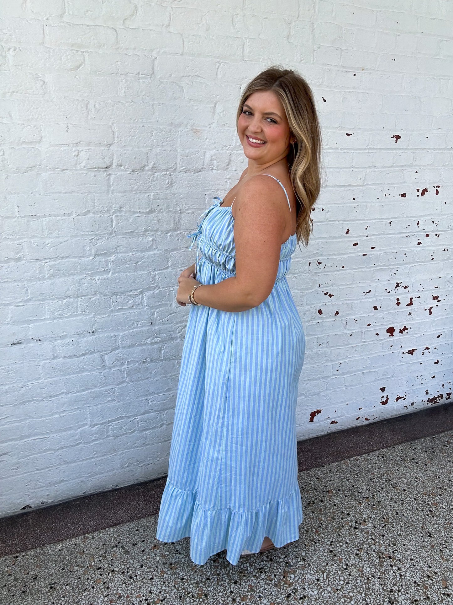 SEAFOAM STRIPED MAXI DRESS