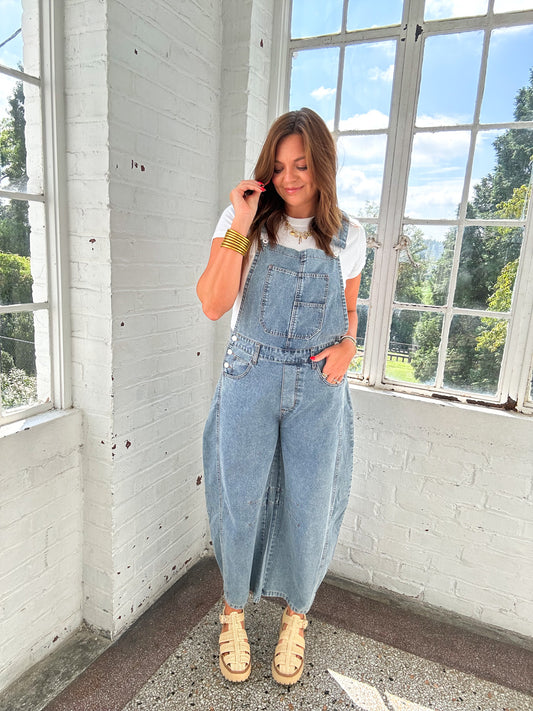 DENIM BARREL OVERALLS
