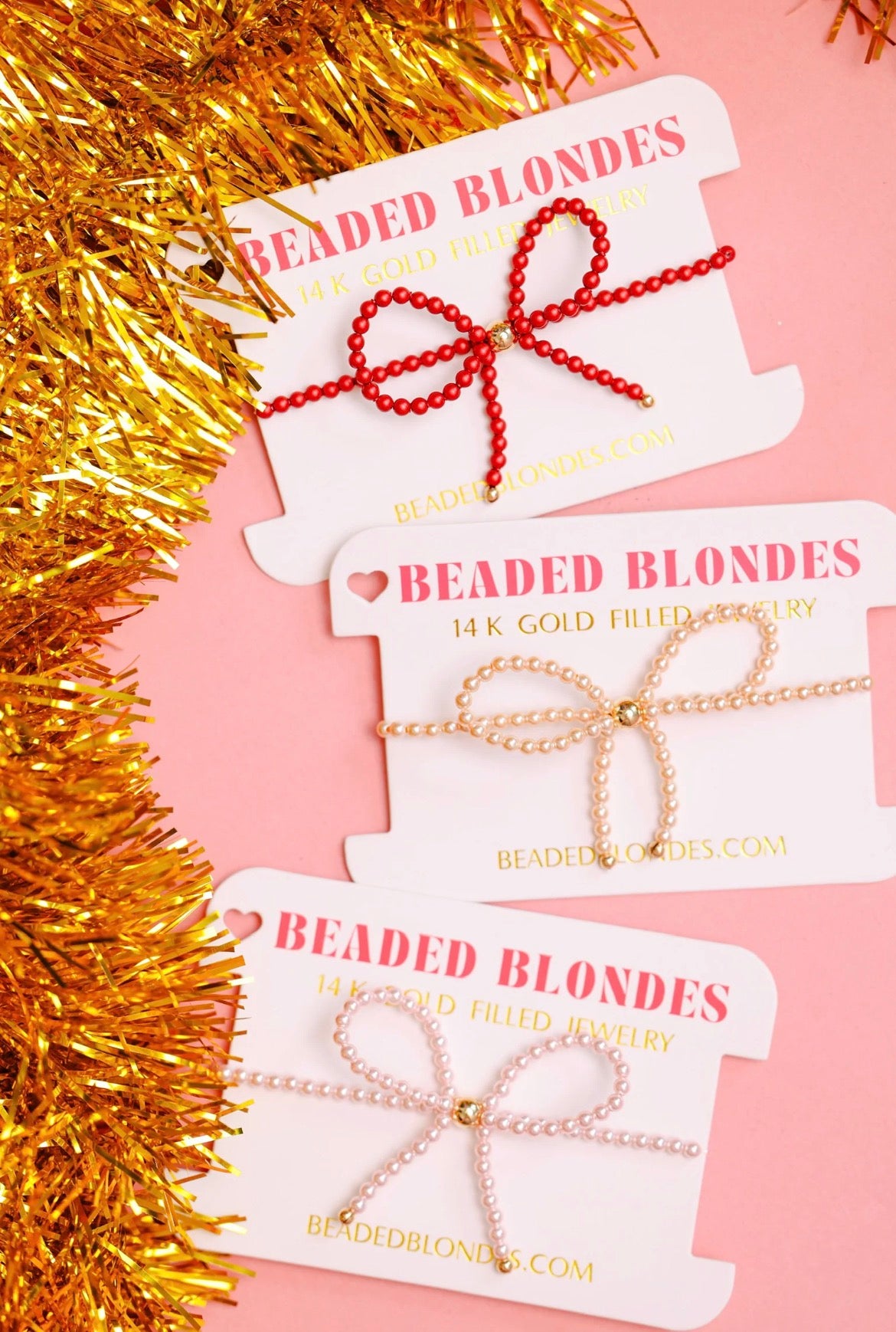 Red Pearl Beaded Bow Bracelet