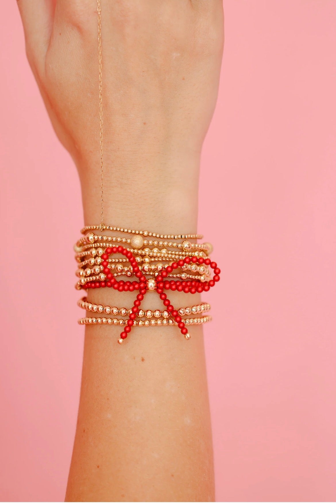 Red Pearl Beaded Bow Bracelet