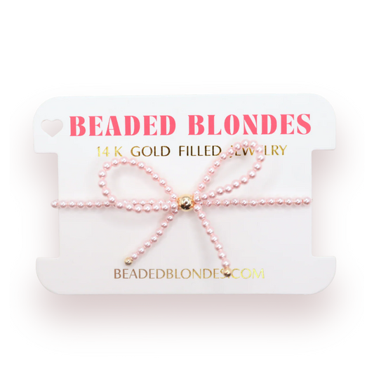 Pink Pearl Beaded Bow Bracelet