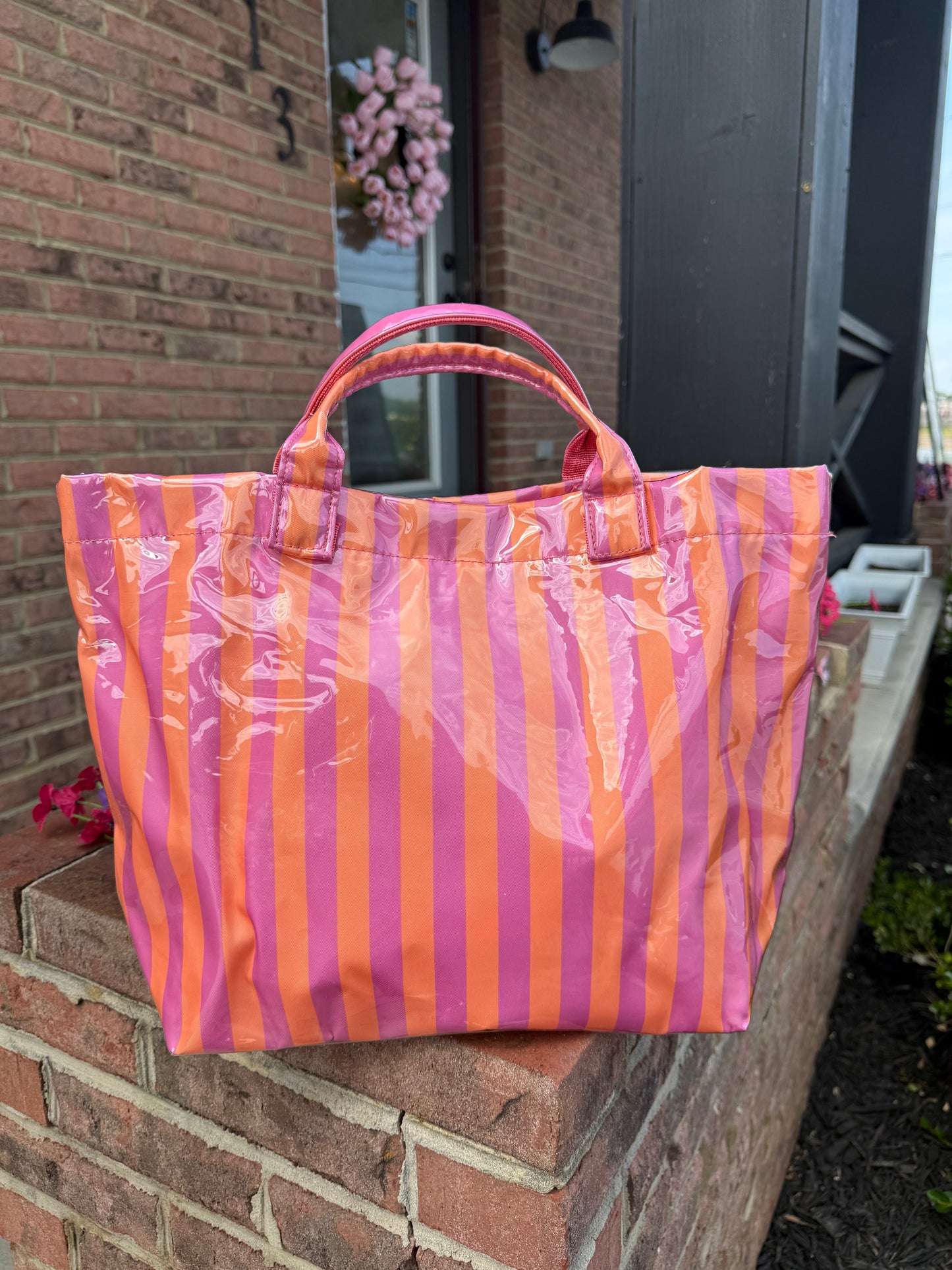 EVERYDAY STRIPED TOTE - PINK/ORANGE