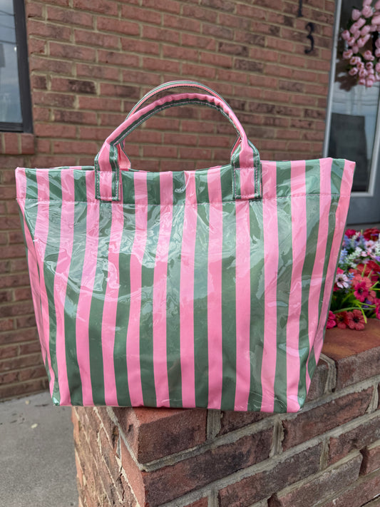 EVERYDAY STRIPED TOTE - PINK/GREEN