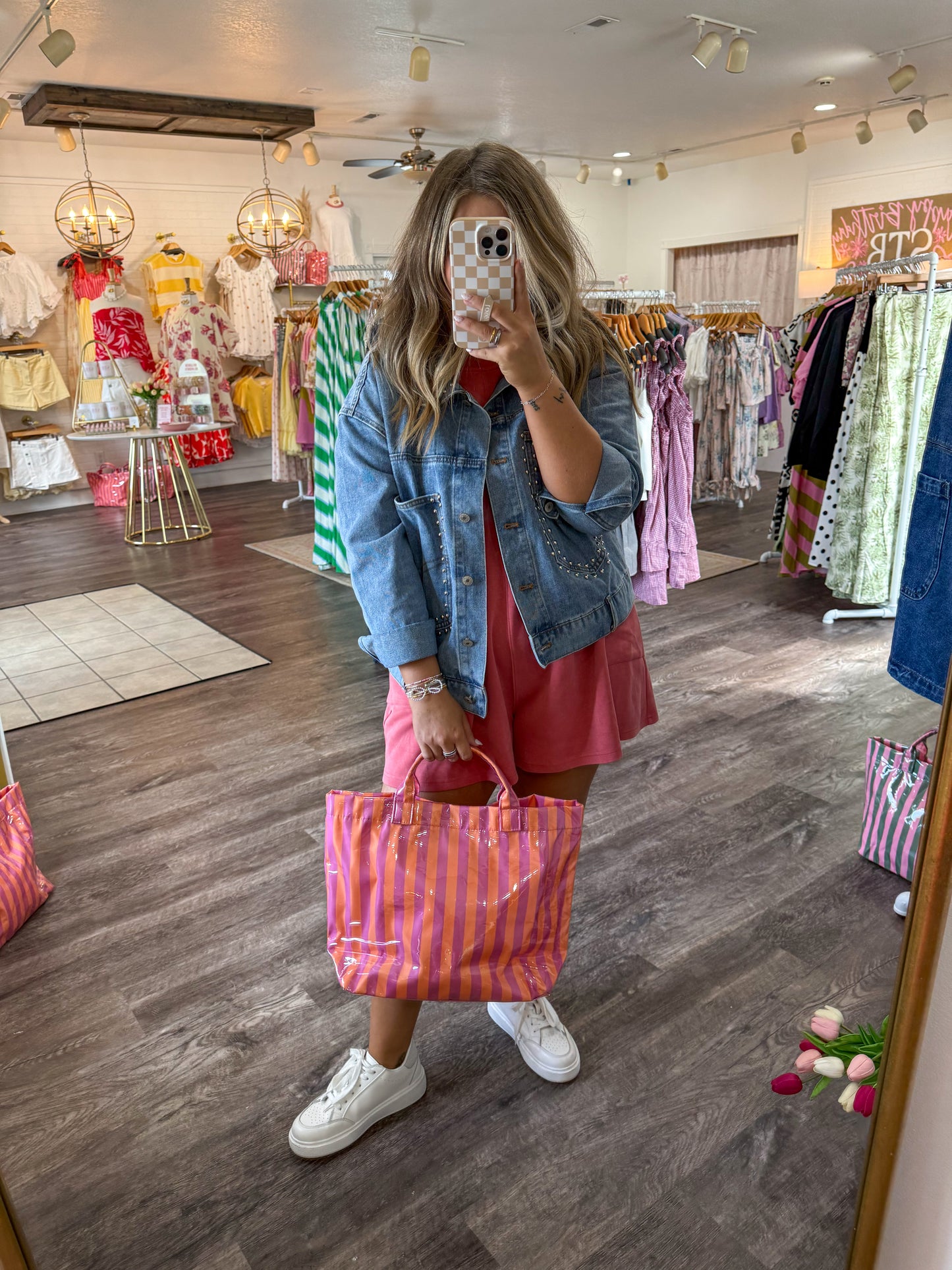 EVERYDAY STRIPED TOTE - PINK/ORANGE