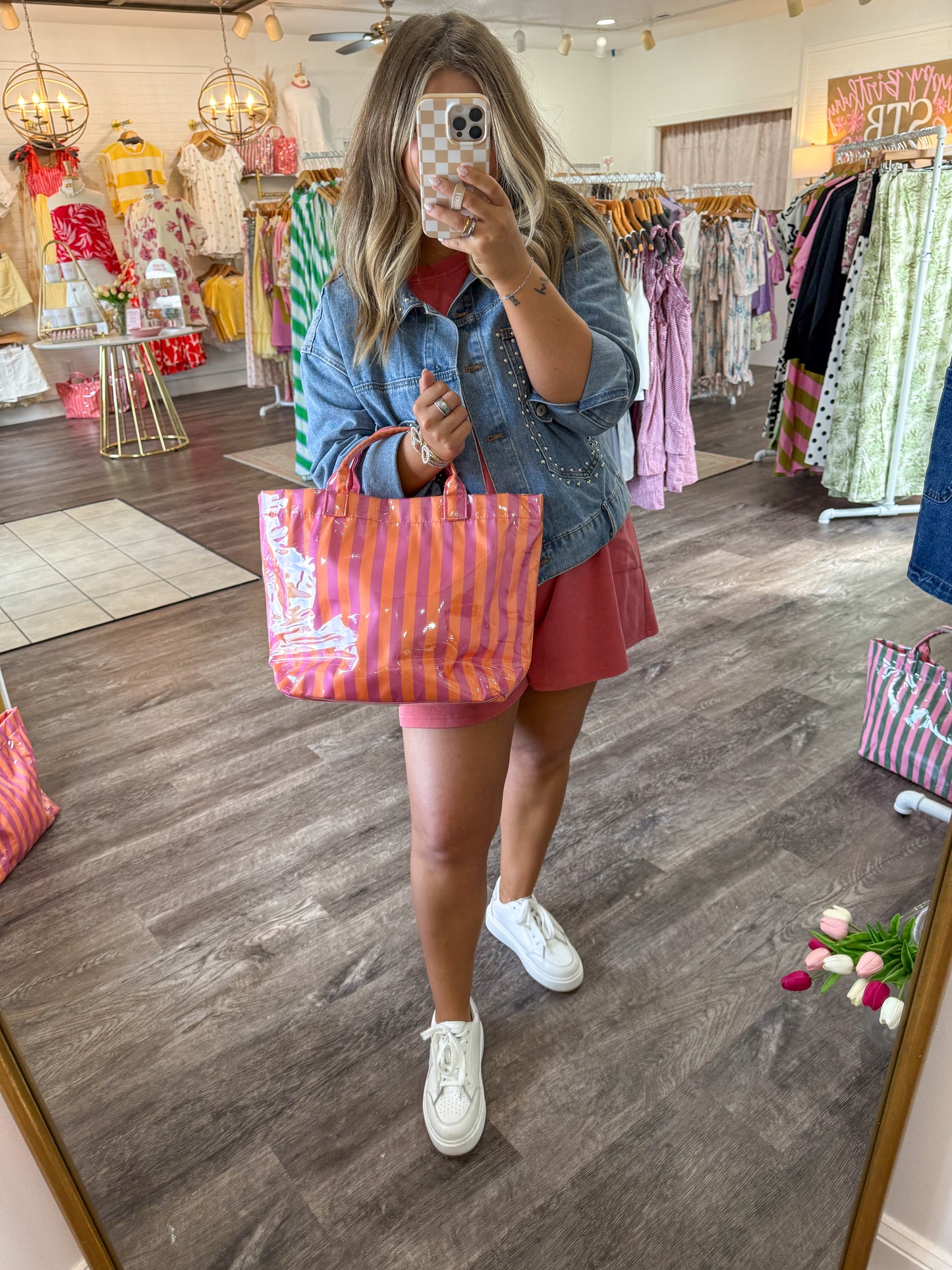 EVERYDAY STRIPED TOTE - PINK/ORANGE