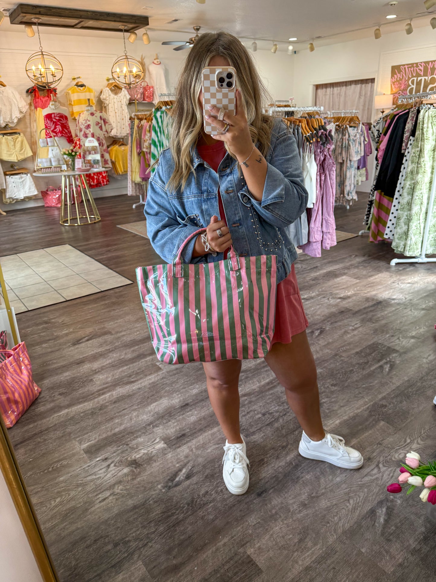 EVERYDAY STRIPED TOTE - PINK/GREEN