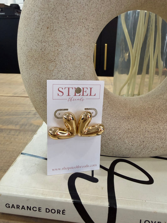 PUFF GOLD HEART EARRINGS