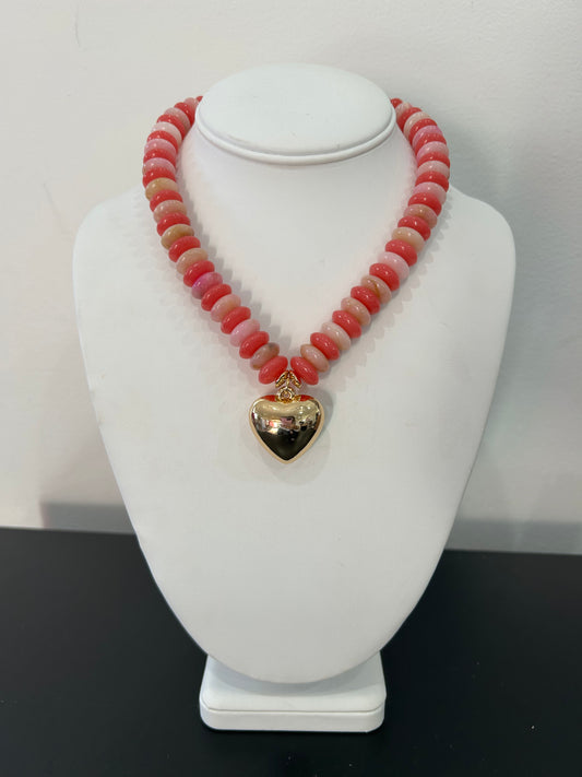 Light Pink Puffy Heart Bead Necklace