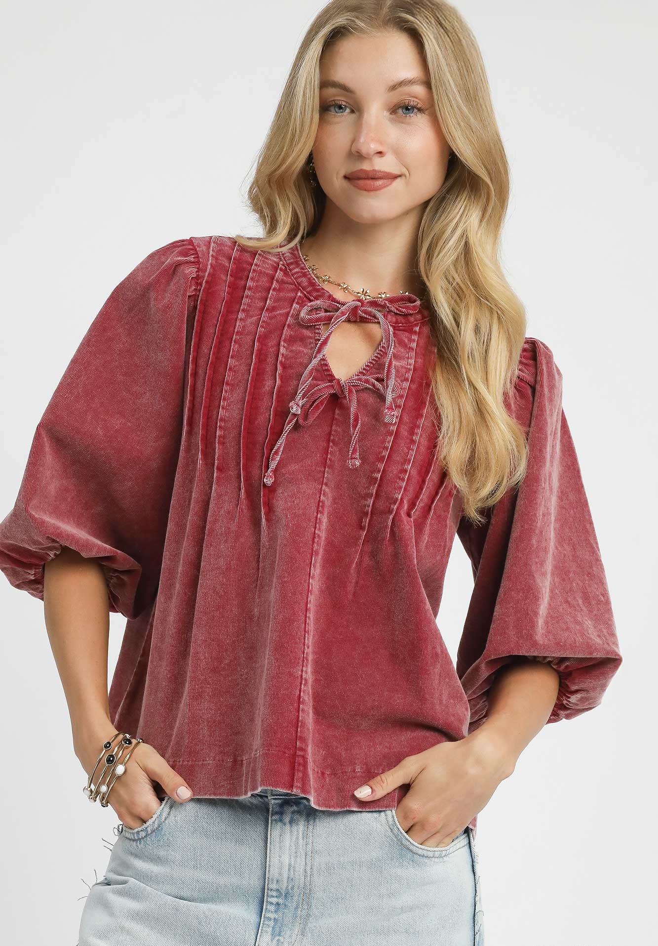 CLASSY IN CORDUROY TOP - ROSE