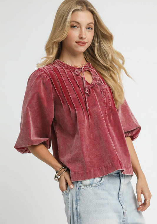 CLASSY IN CORDUROY TOP - ROSE