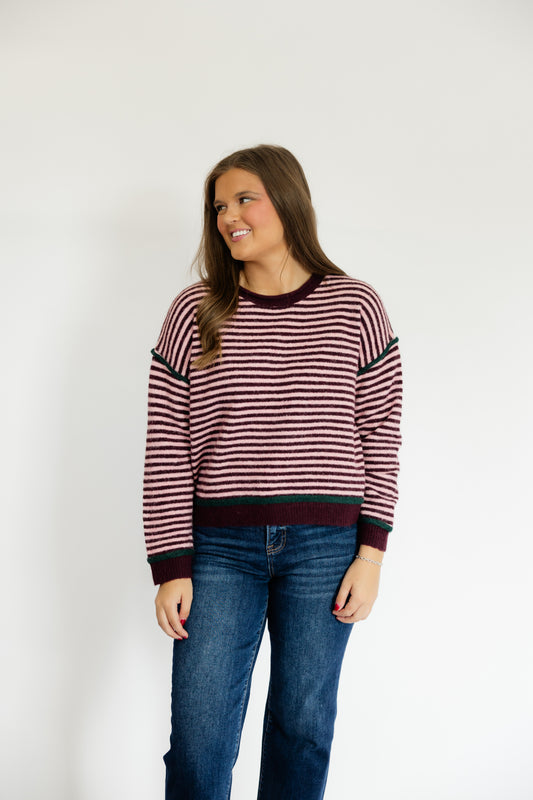 THE BRIGHT SIDE SWEATER - WINE/PINK