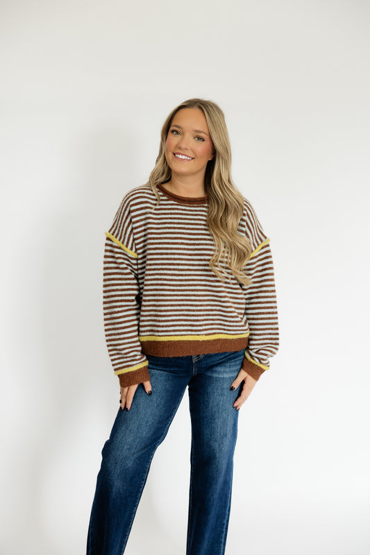 THE BRIGHT SIDE SWEATER - BLUE/BROWN
