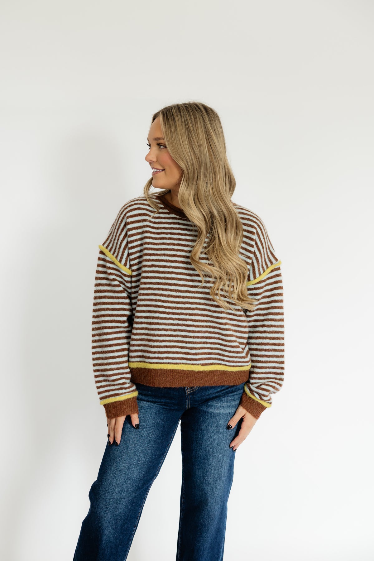 THE BRIGHT SIDE SWEATER - BLUE/BROWN