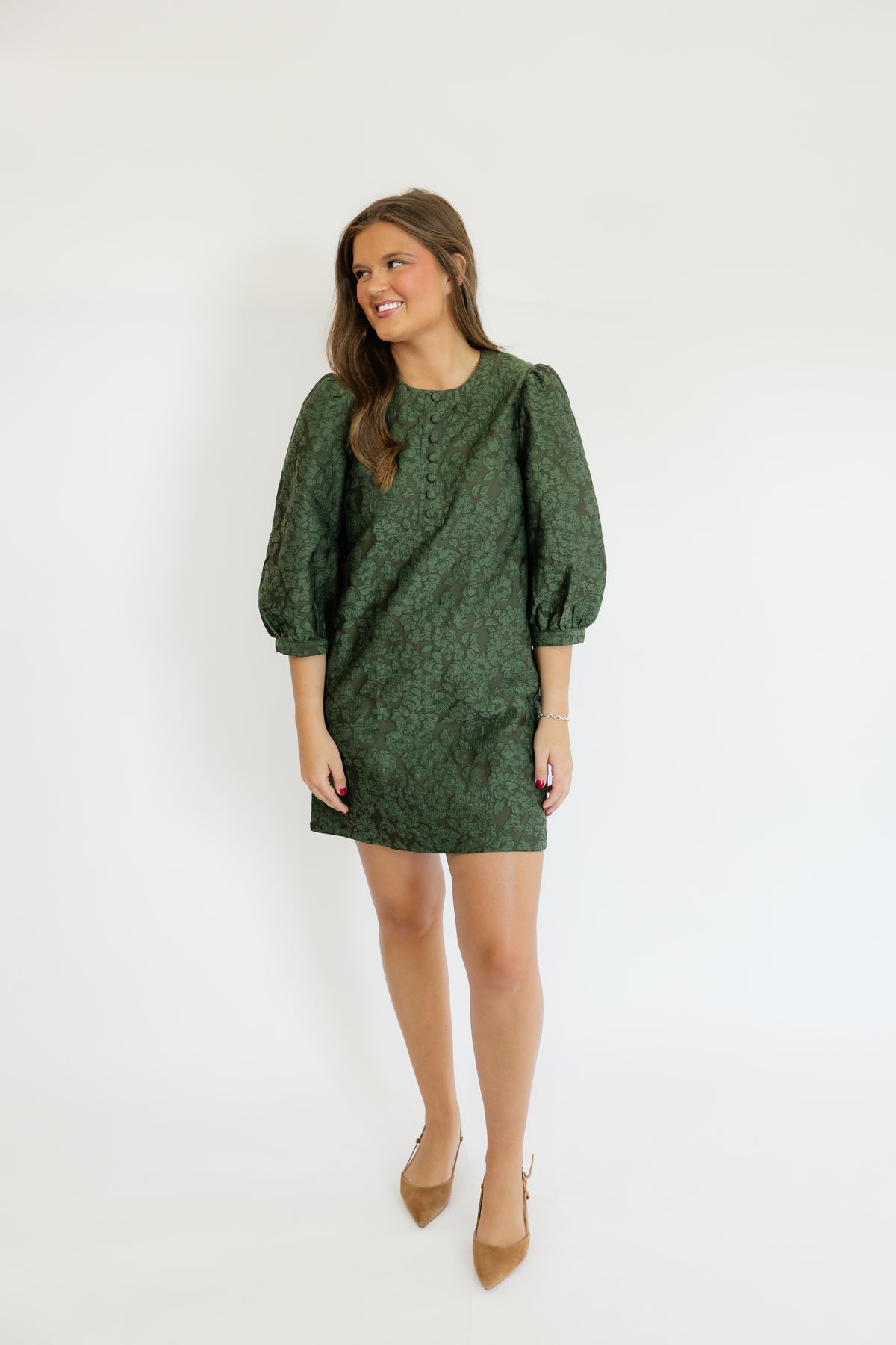 TEXTURED OLIVE MINI DRESS