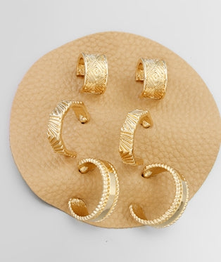GOLD HOOP TEXTURED HOOP EARRING SET