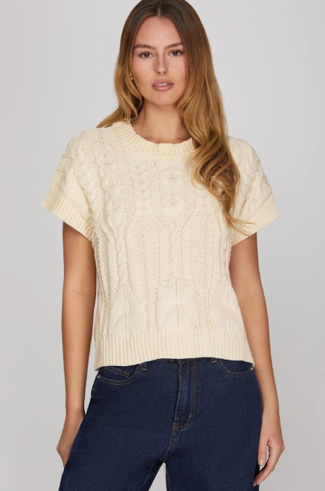 CREAM CABLE KNIT SWEATER