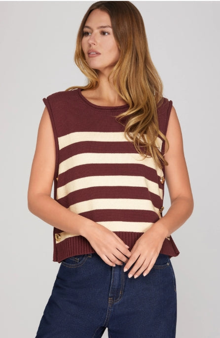 WINE DOWN STRIPE SWEATER TOP