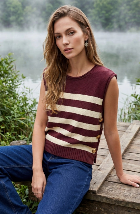 WINE DOWN STRIPE SWEATER TOP