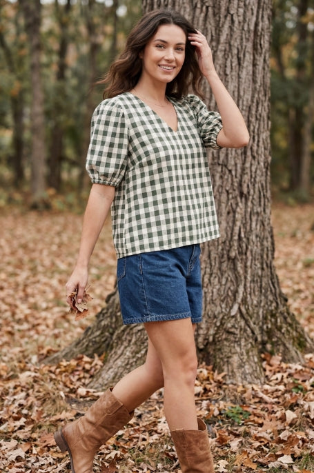 BACK IN GINGHAM TOP - GREEN