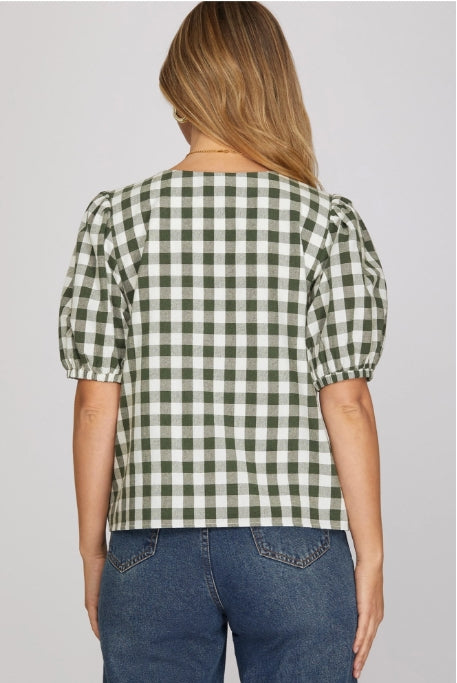 BACK IN GINGHAM TOP - GREEN