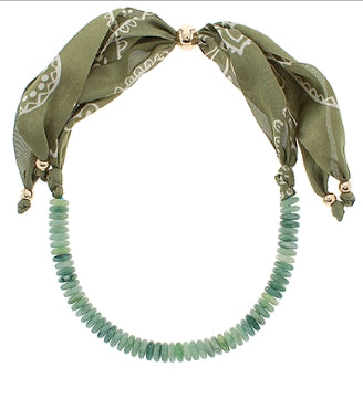 OLIVE BEADED SCARF NECKLACE