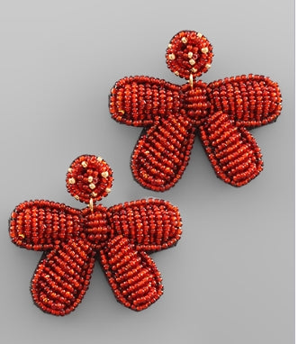 RED BOW BEADED EARRINGS