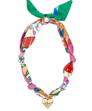 HEART CHARM SCARF NECKLACE - MULTI