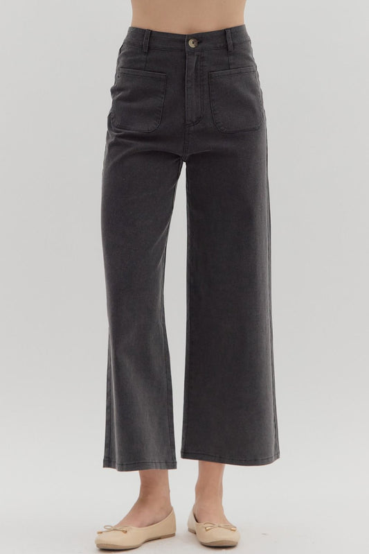 WASHED BLACK WIDE LEG PANTS