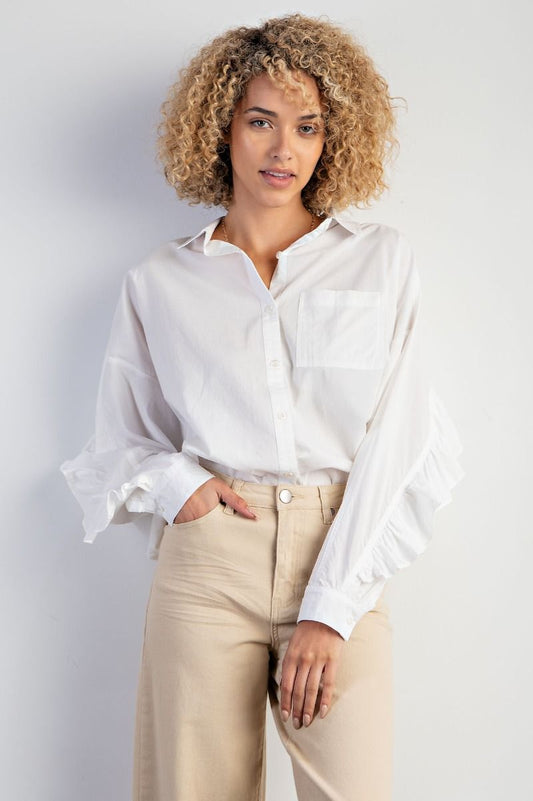 RUFFLED BUTTON DOWN TOP