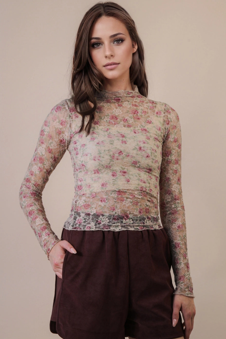 FLORAL LACE MESH TOP