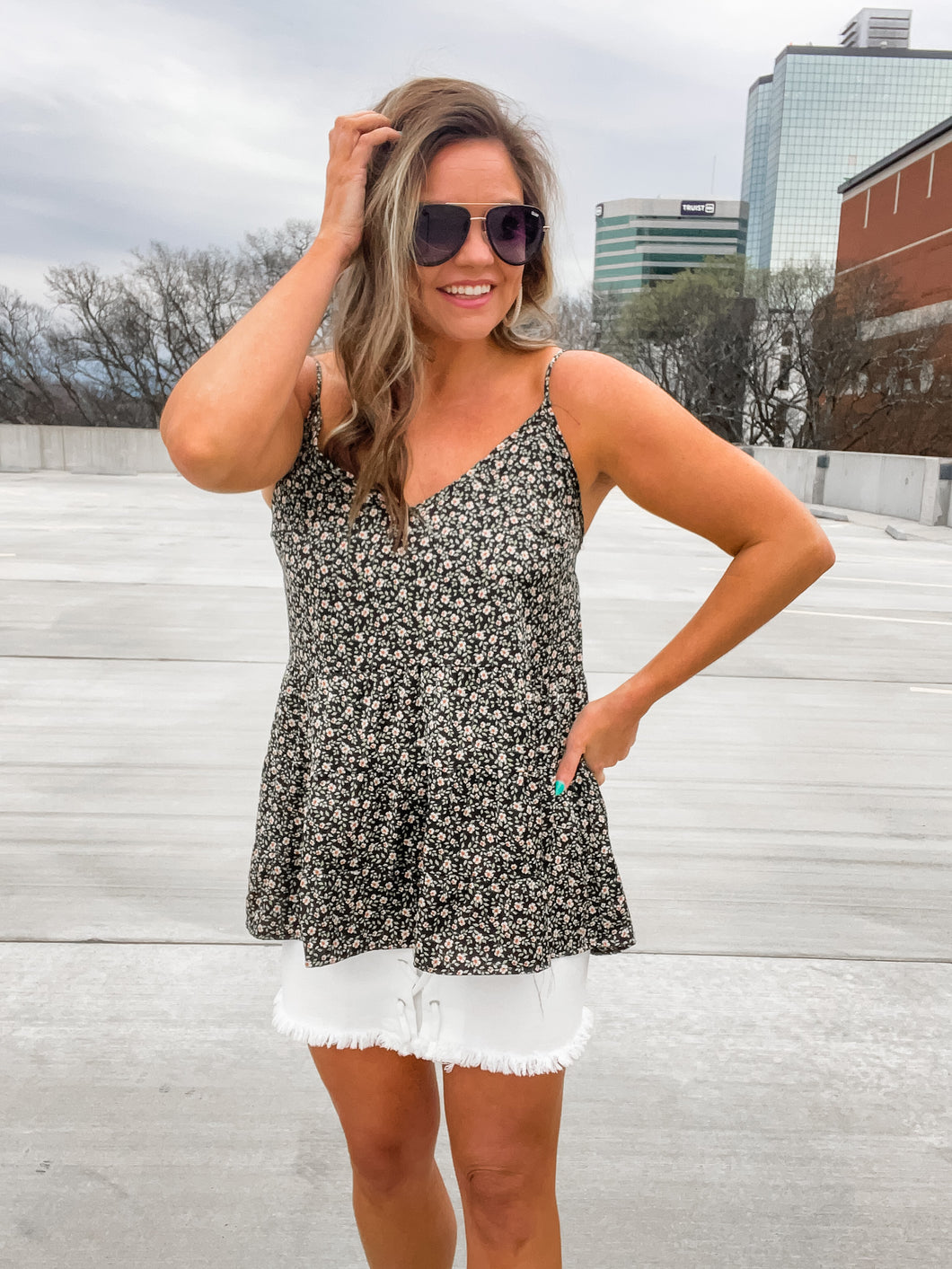 black floral tank. black spring top. floral top. floral tank. 