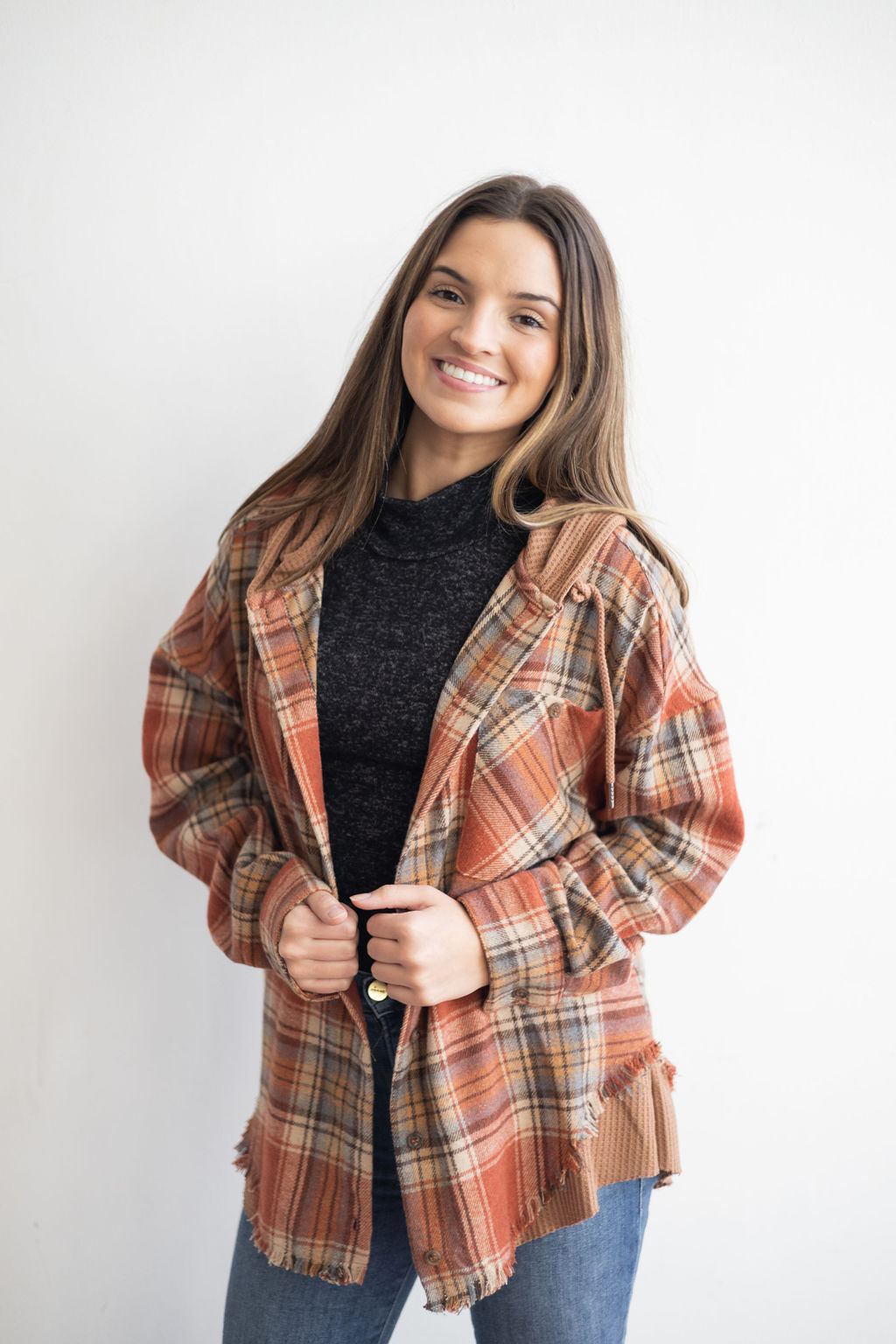 CHILLY DAYS PLAID HOODED SHACKET