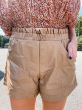 Load image into Gallery viewer, FALLIN FAUX LEATHER SHORTS (TAN)
