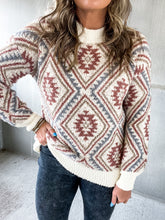 Load image into Gallery viewer, argyle sweater. cream sweater. ivory pullover. blue and red sweater.
