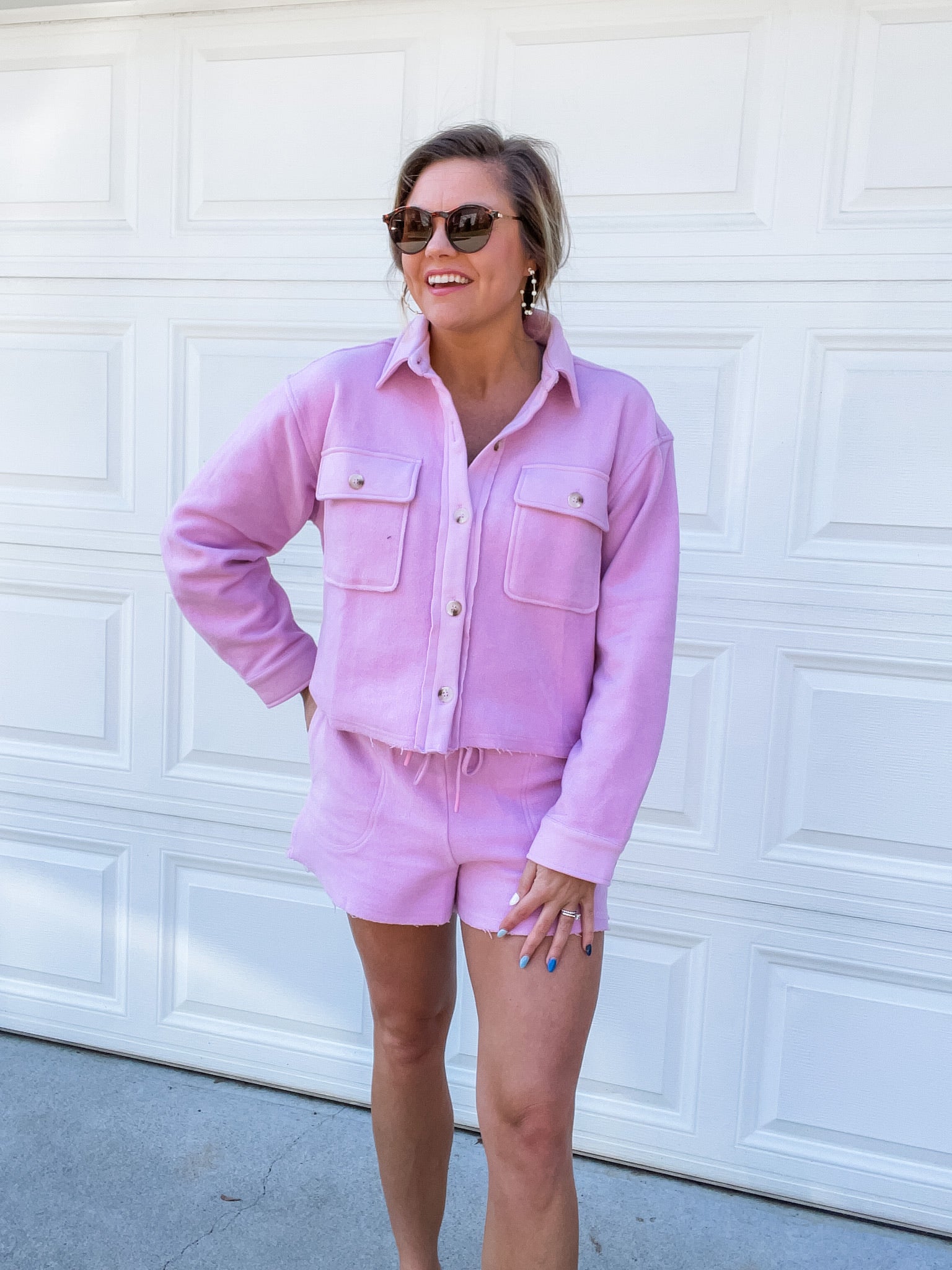 fleece shorts. lounge shorts. purple set. lavender lounge set. spring two piece set. purple shorts.