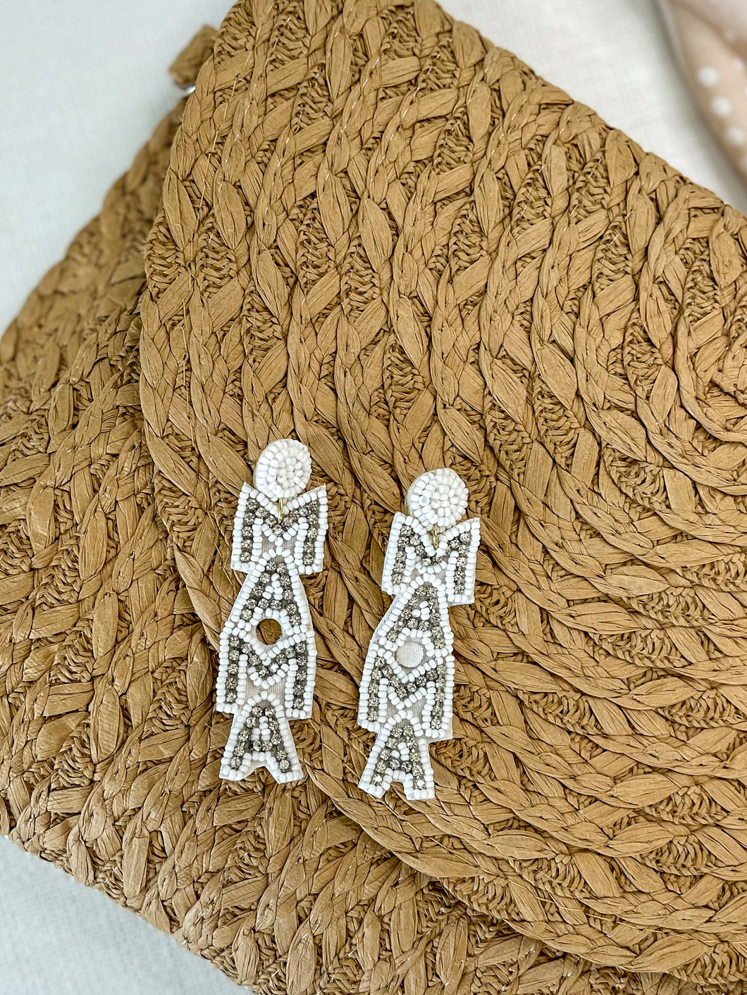 MAMA BEADED EARRINGS, WHITE