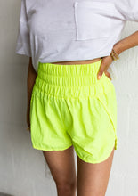 Load image into Gallery viewer, HIGH WAISTED SMOCKED ACTIVE SHORTS, NEON LIME

