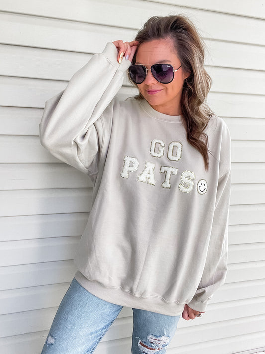 GO PATS SMILEY SWEATSHIRT